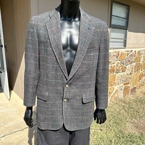 Palm Beach Wool Blazer Mens 44R Windowpane Gray Sport Coat‎ 2 Button Blazer